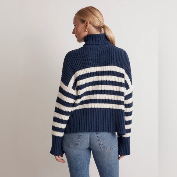 Madewell Wide Rib Turtleneck Sweater White Blue Size S NO064 - Picture 4 of 7